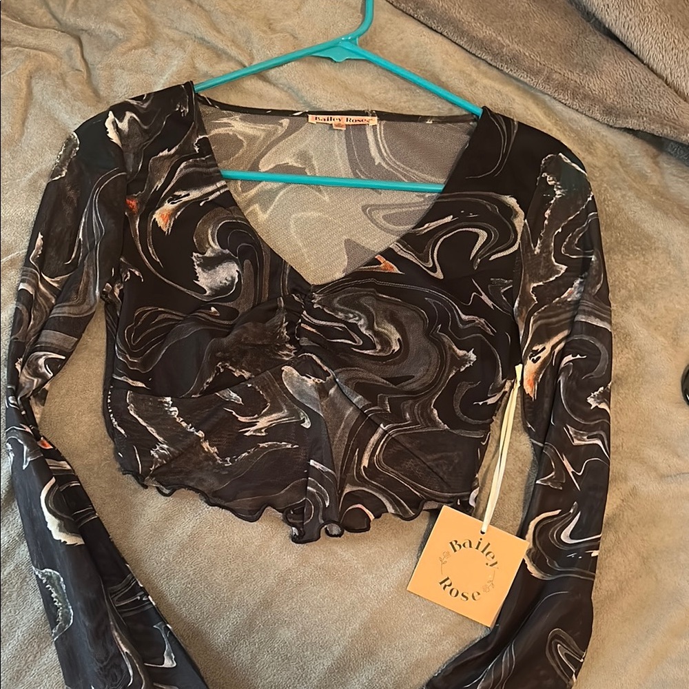 Bailey Rose Black Swirl Mesh Blouse